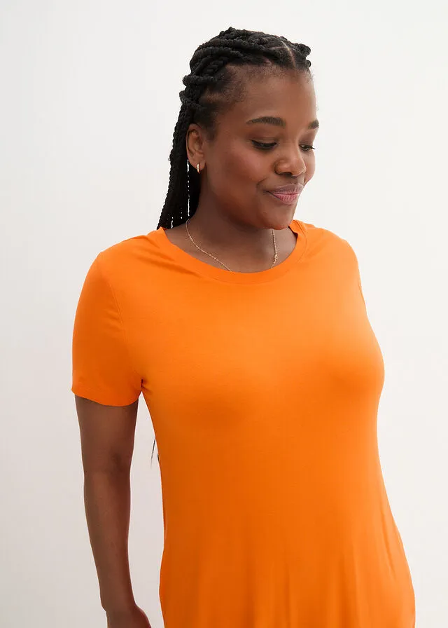 Vestido camisero midi con bolsillos laterales y detalle fruncido Naranja cálido
