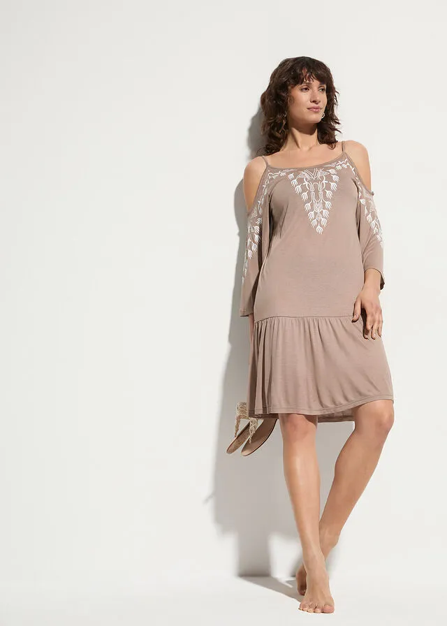 VESTIDO CON ABERTURAS PARA LA PLAYA MARRóN GRISáCEOBLANCO LANA