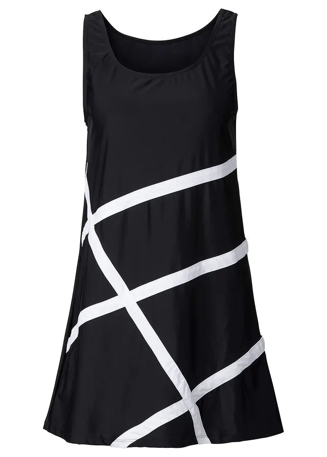 VESTIDO DE PLAYA CON MATERIAL DE BAñO NEGROBLANCO