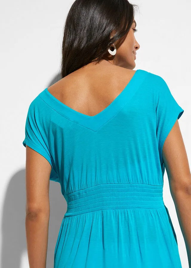 Vestido de túnica para la playa Verde agua/blanco con estampado gráfico