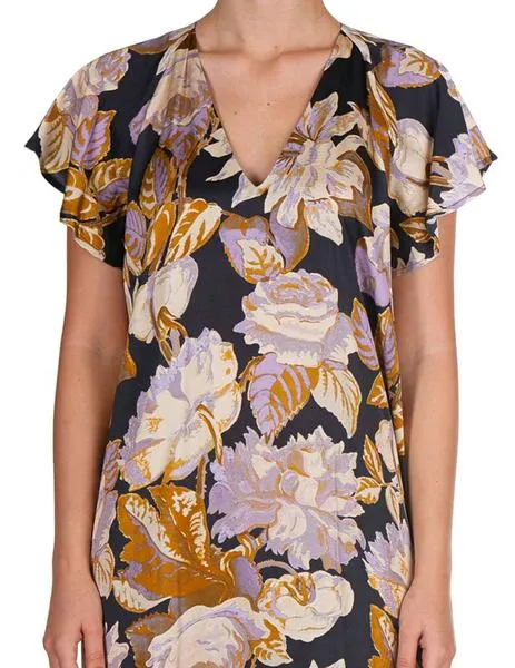 vestido kaos estampado con volantes en manga