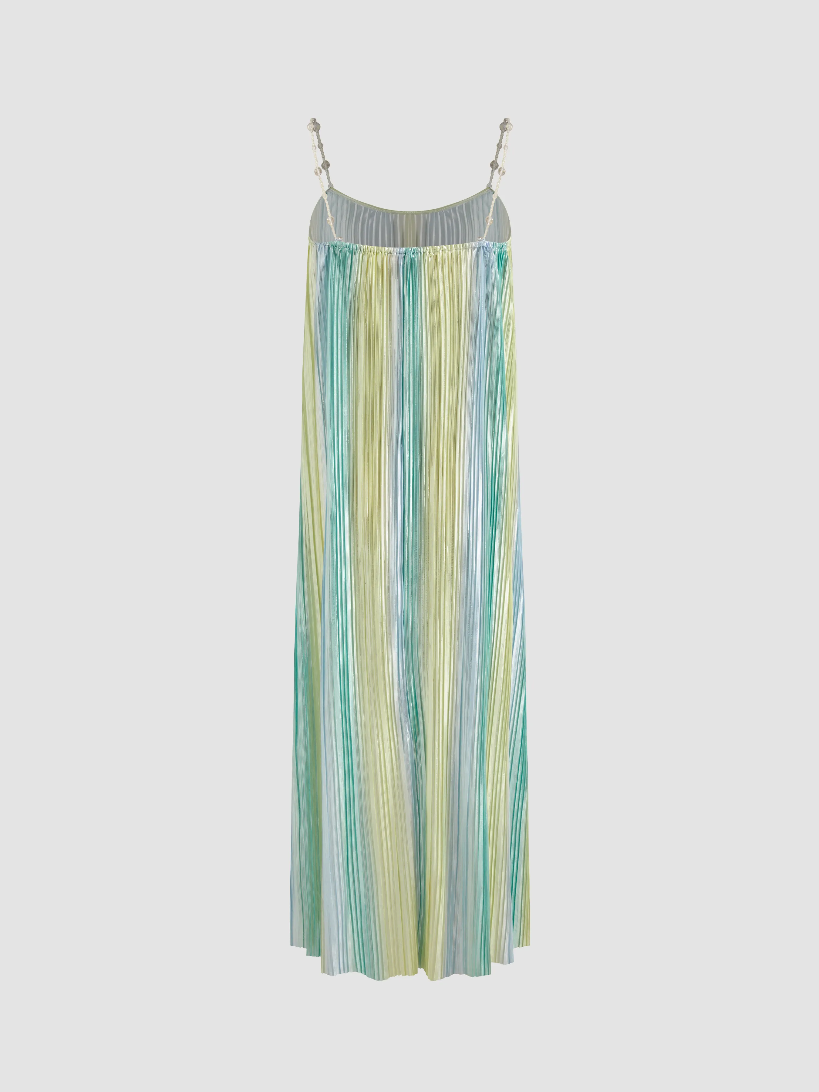Vestido Maxi de Tirantes con Cuello Cuadrado y Rayas con Cuentas