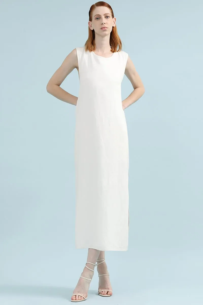 VESTIDO MIDI LINO LYOCELL, CRUCE ESPALDA, CRUDO