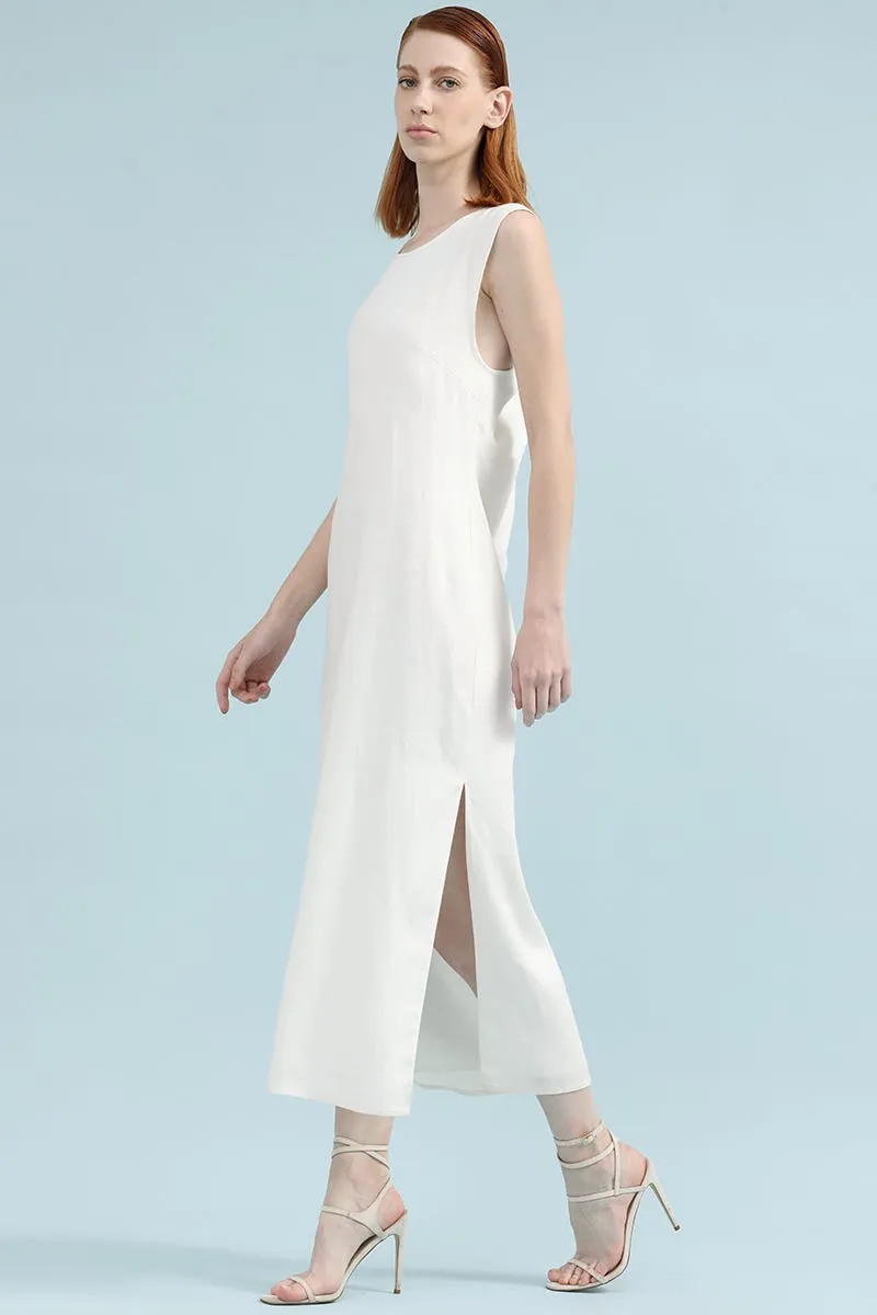 VESTIDO MIDI LINO LYOCELL, CRUCE ESPALDA, CRUDO