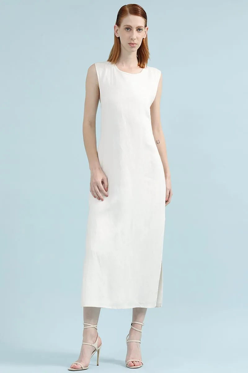 VESTIDO MIDI LINO LYOCELL, CRUCE ESPALDA, CRUDO