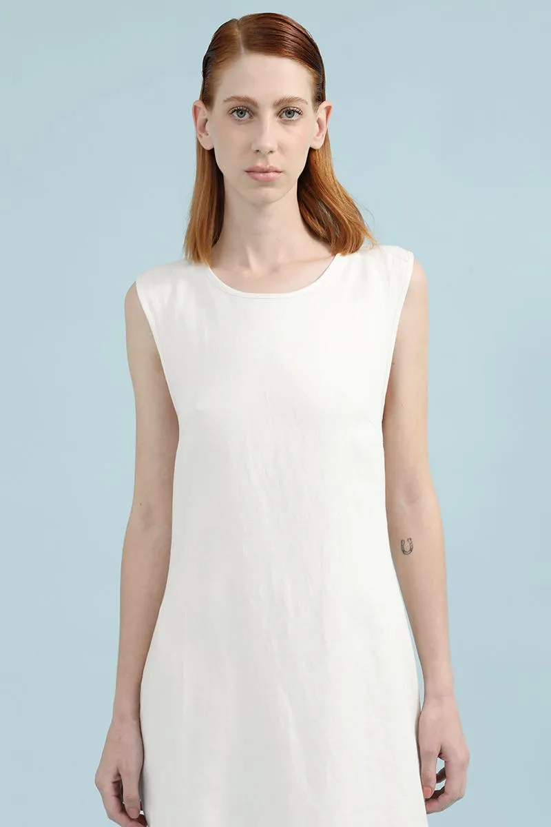 VESTIDO MIDI LINO LYOCELL, CRUCE ESPALDA, CRUDO