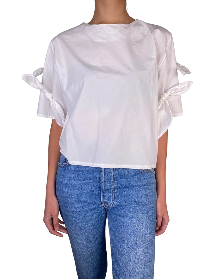 VINTAGE Polera Blanca con Lazos